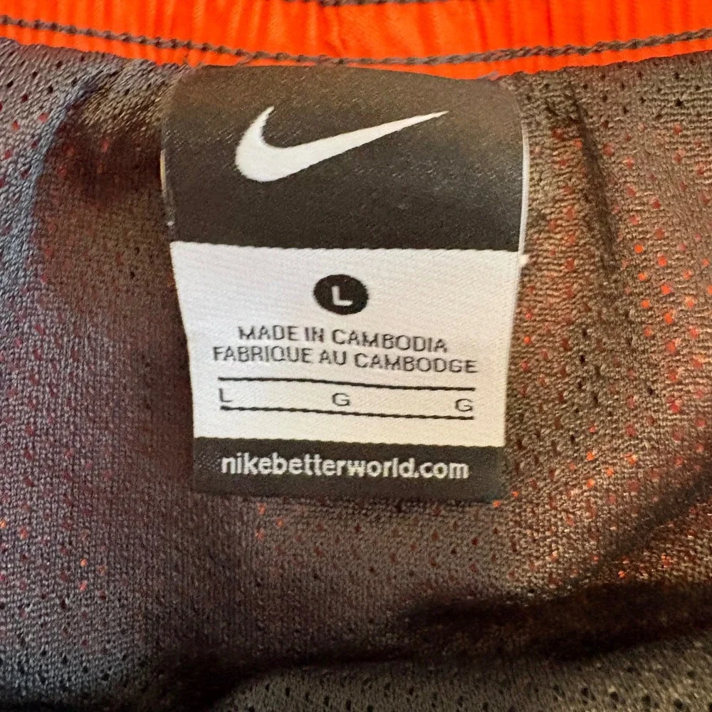 Nike Mens Large Swim Trunks Dark Gray Orange Mesh Lined Pockets Board Shorts
